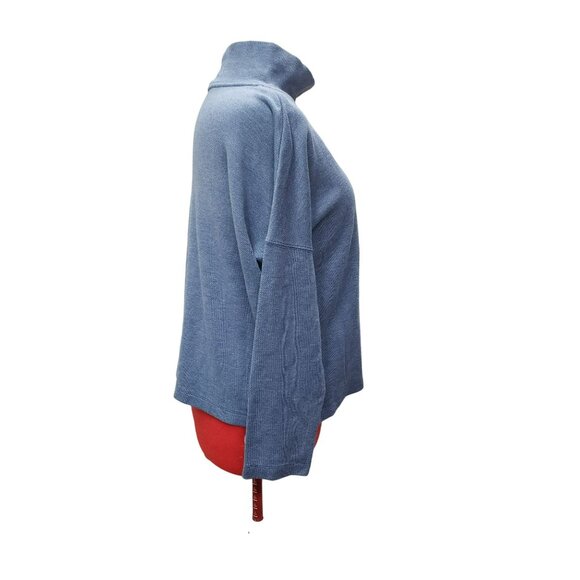 Vineyard Vines Drop Shoulder Pullover Top, Sz L Blue Mock Neck, See Measurements - Picture 6 of 9